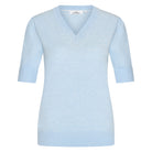 HV Society Berna light blue V-neck fine knit jumper with elbow sleeves – front product view