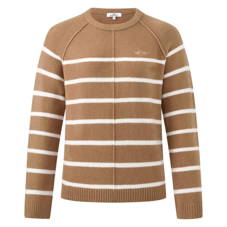 HV Society Noa camel and cream striped round neck jumper with long sleeves