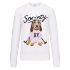 HV Society Valerie ivory dachaund dog motif knit jumper with pink argyle detail