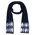 HV Society Jovianne navy argyle knit scarf with blue and white diamond detail