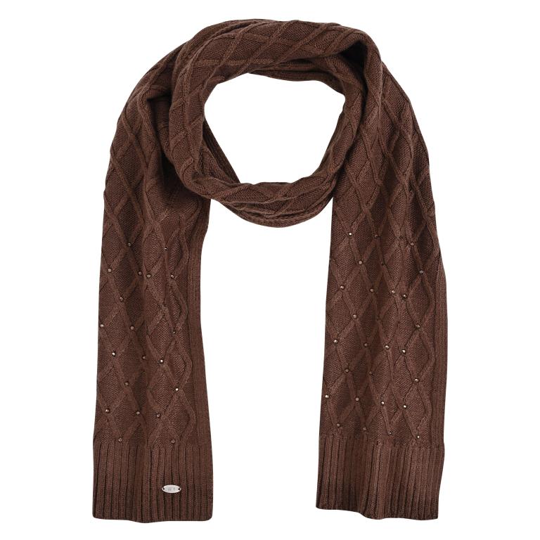 HV Society Justine brown diamond stitch knit scarf front view