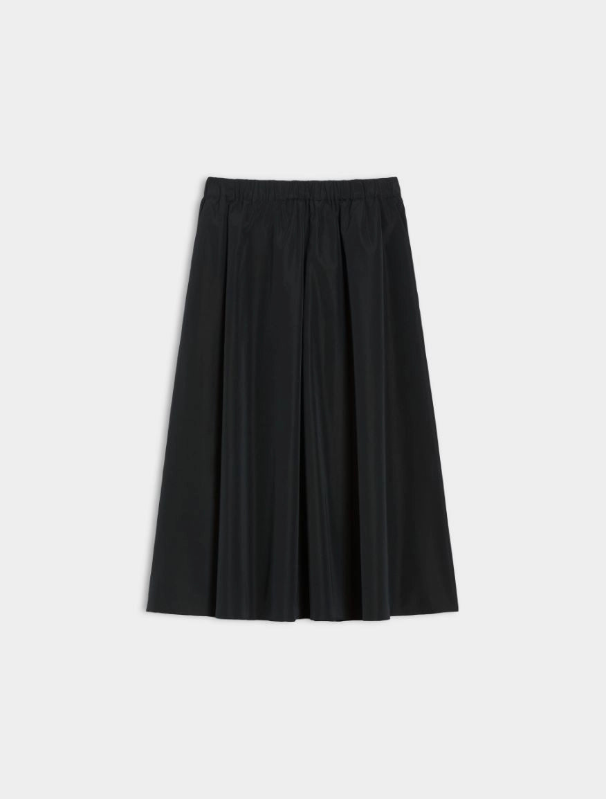 Flat lay of black iBlues Cavallo A-line skirt with elastic waistband