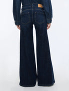 Back view of iBlues Iblbianca dark blue wide leg flared jeans