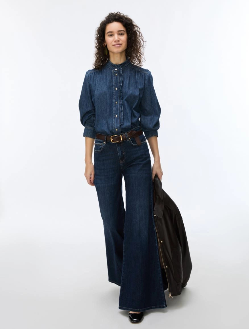 iBlues Iblbianca dark blue wide leg jeans styled with a denim shirt
