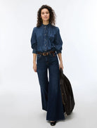 iBlues Iblbianca dark blue wide leg jeans styled with a denim shirt