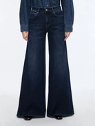 iBlues Iblbianca dark blue pressed pleat over-flare jeans front view