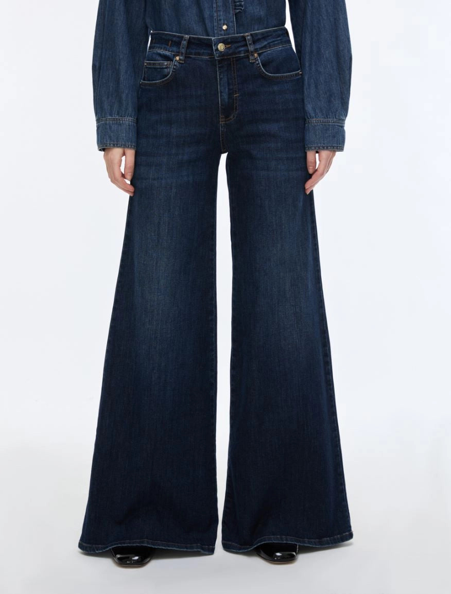 iBlues Iblbianca dark blue pressed pleat over-flare jeans front view