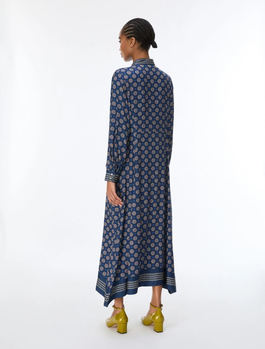 Back view of iBlues Ibleffetto navy geo print shirt dress