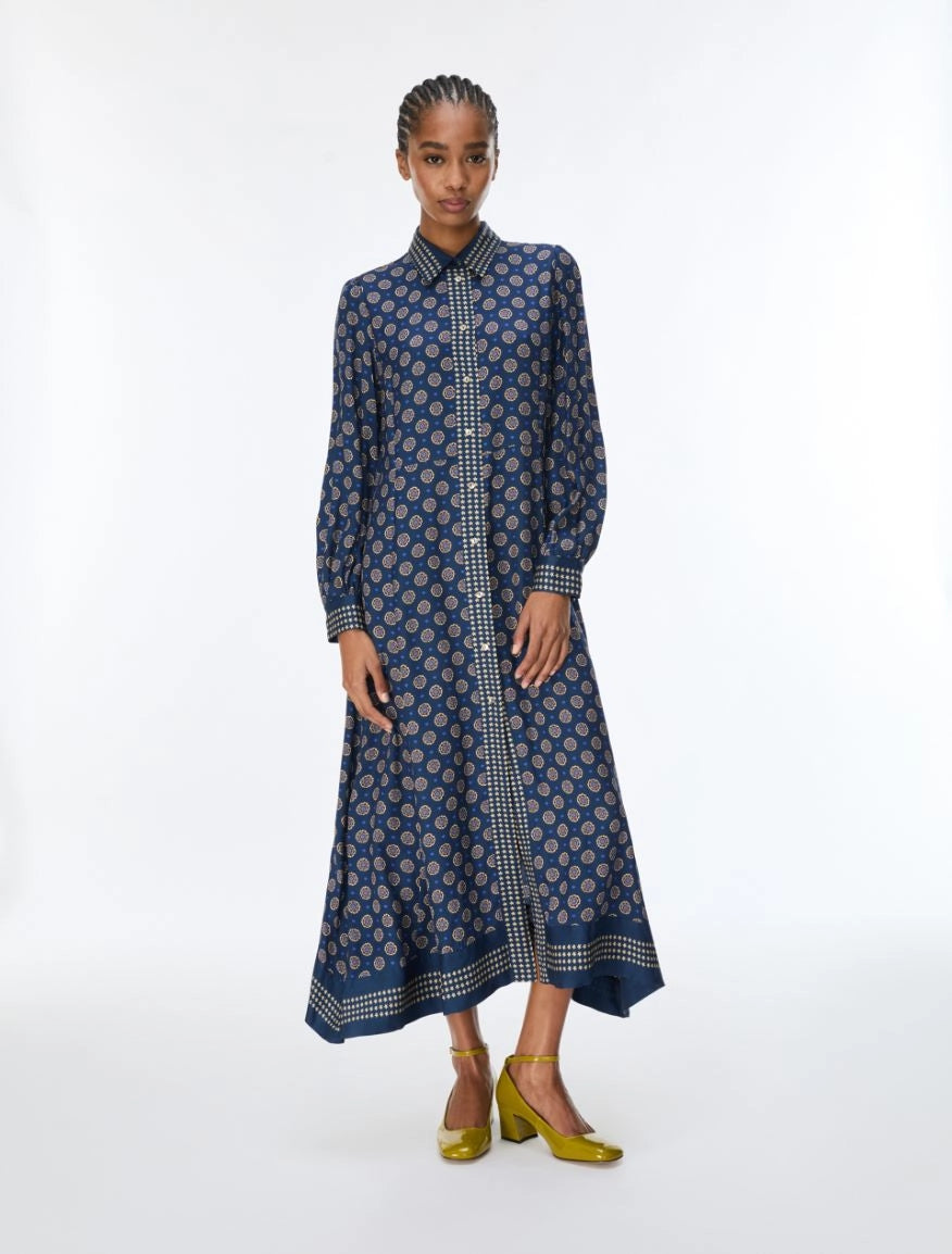 iBlues Ibleffetto navy printed long shirt dress full-length front view