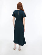 Back view of iBlues Iblfiesta satin midi dress with keyhole fastening