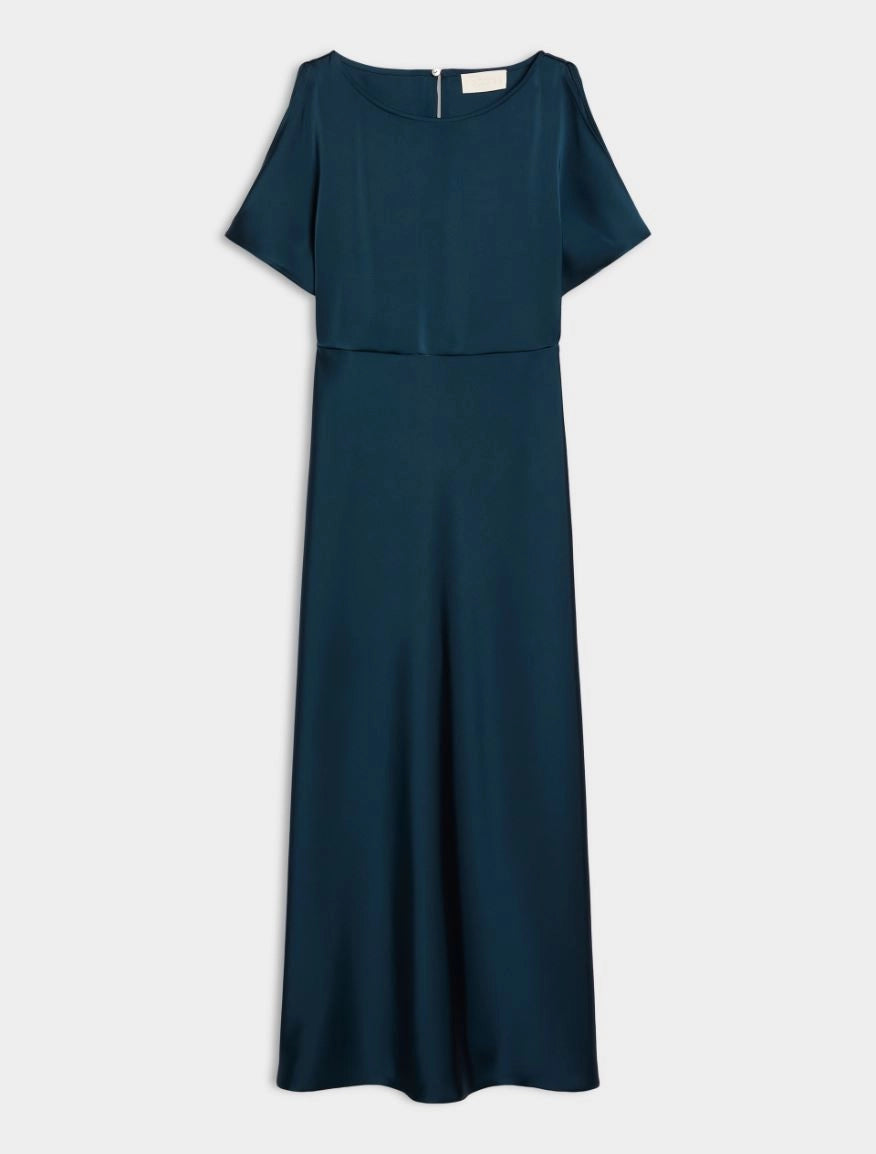 iBlues Iblfiesta simple dark teal flared satin midi occasion dress