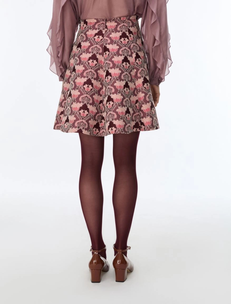 iBlues Iblghinea pink A-line mini skirt styled with burgundy tights