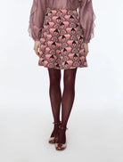 iBlues Iblghinea pink floral jacquard A-line mini skirt front view