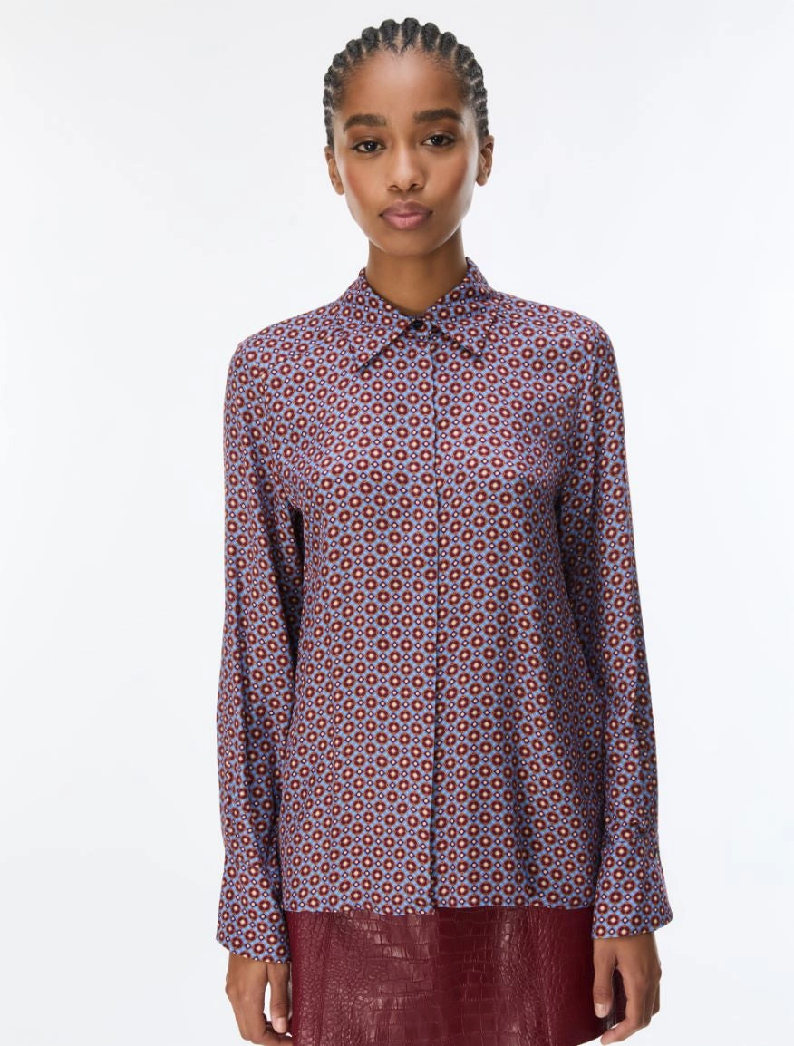 iBlues Iblodissea blue and burgundy geometric print shirt front view