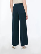 Back view of iBlues Iblpere dark teal satin straight leg trousers