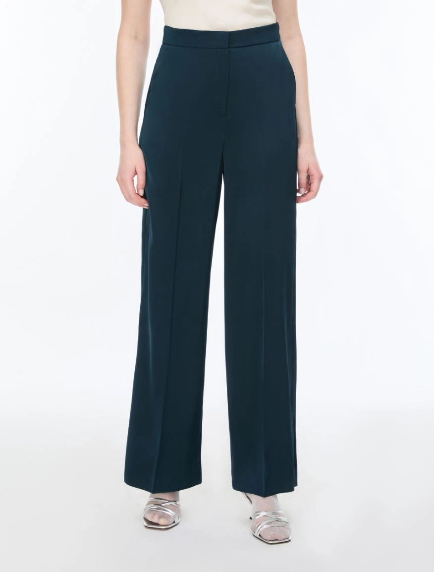 iBlues Iblpere dark teal straight leg satin trousers front view