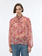 iBlues Iblsecolo pink floral print blouse with long sleeves and neck bow