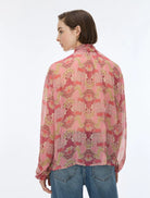 Back view of iBlues Iblsecolo pink floral damask print blouse