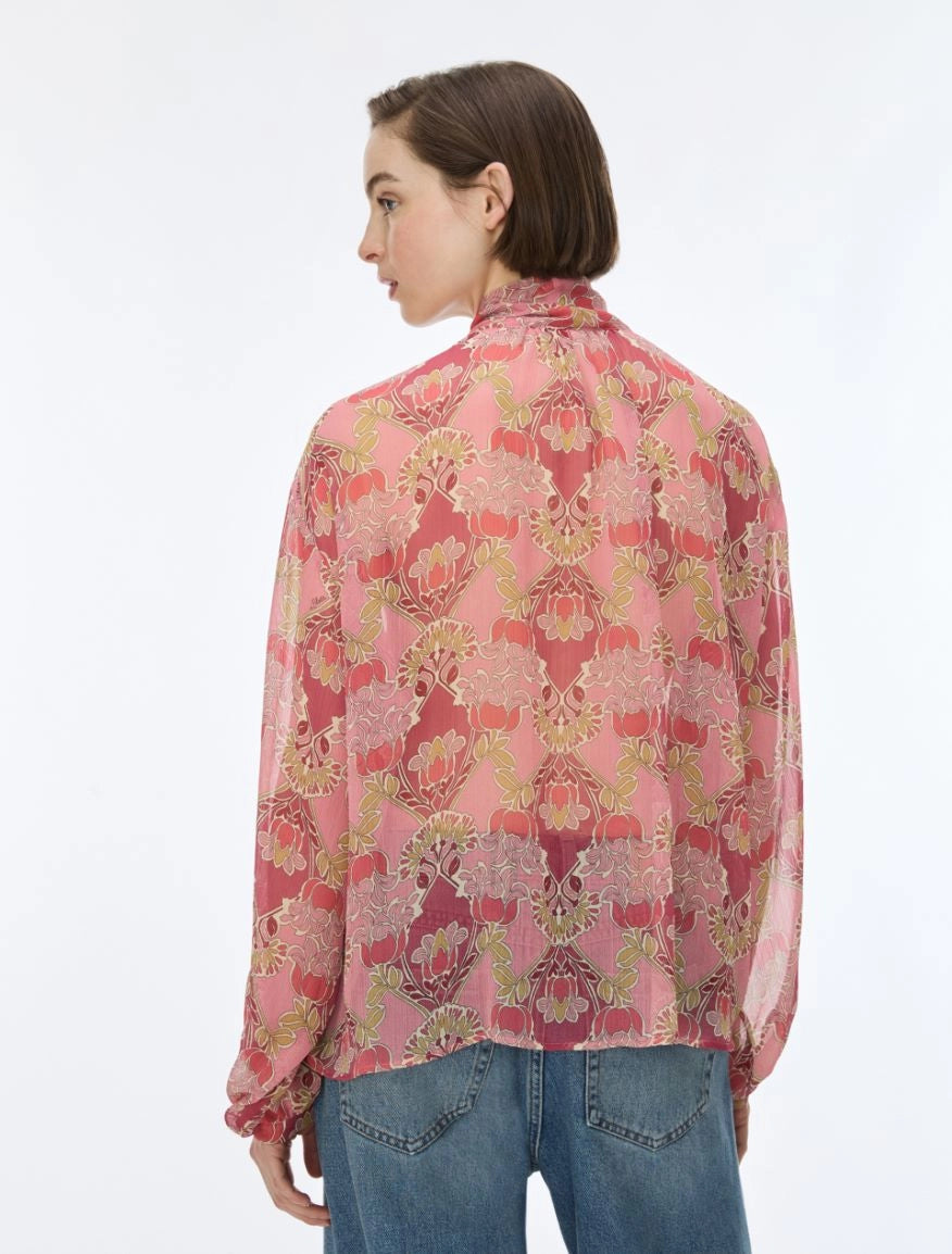 Back view of iBlues Iblsecolo pink floral damask print blouse