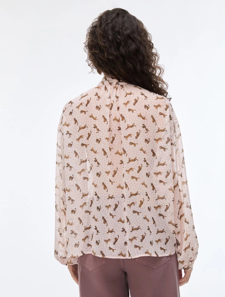 Back view of iBlues Iblsecolo pink leopard print oversized blouse