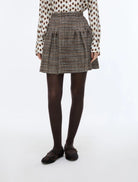 iBlues Iblundici brown check fitted A-line mini skirt full front view