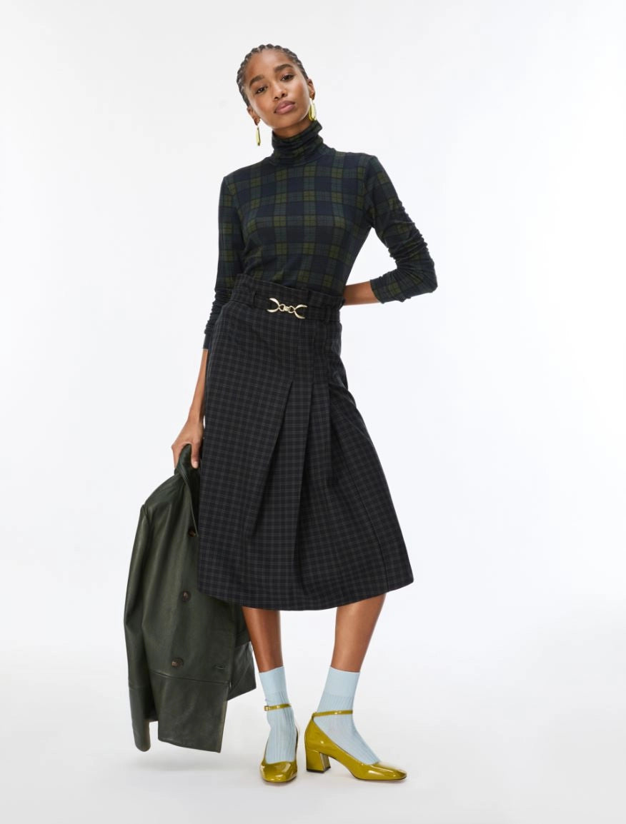 iBlues IBLVolante dark green check slim-fit jumper styled with black skirt