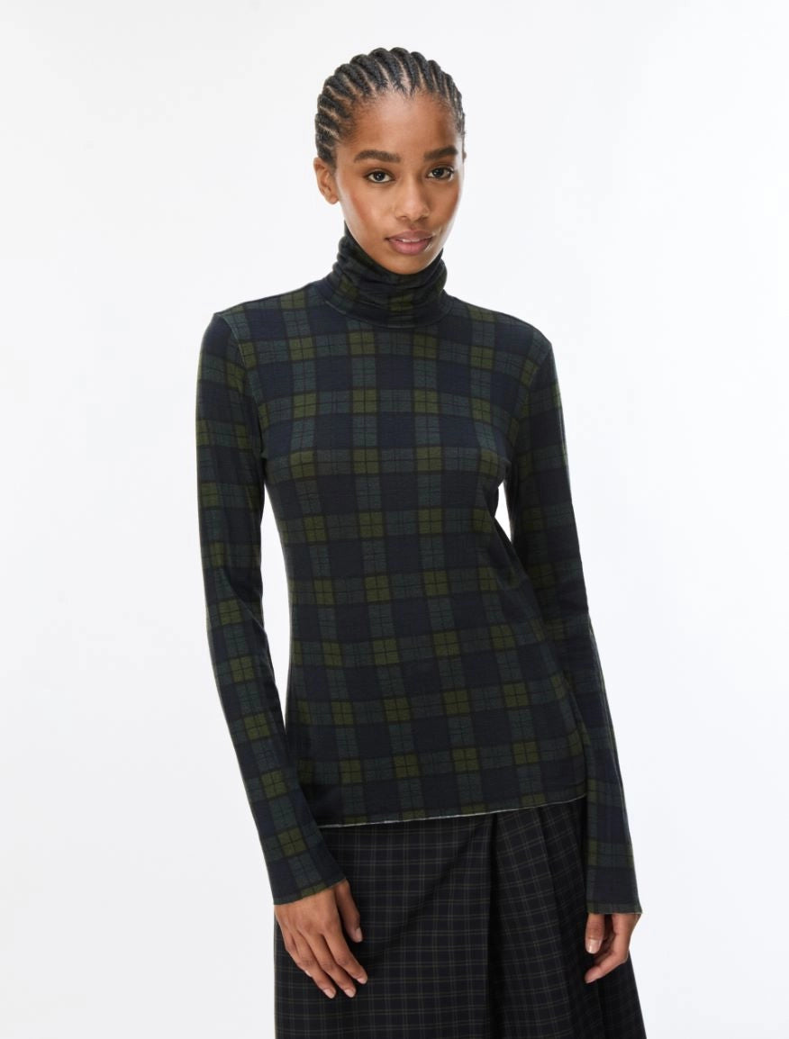 iBlues IBLVolante dark green and navy check polo neck jumper front view