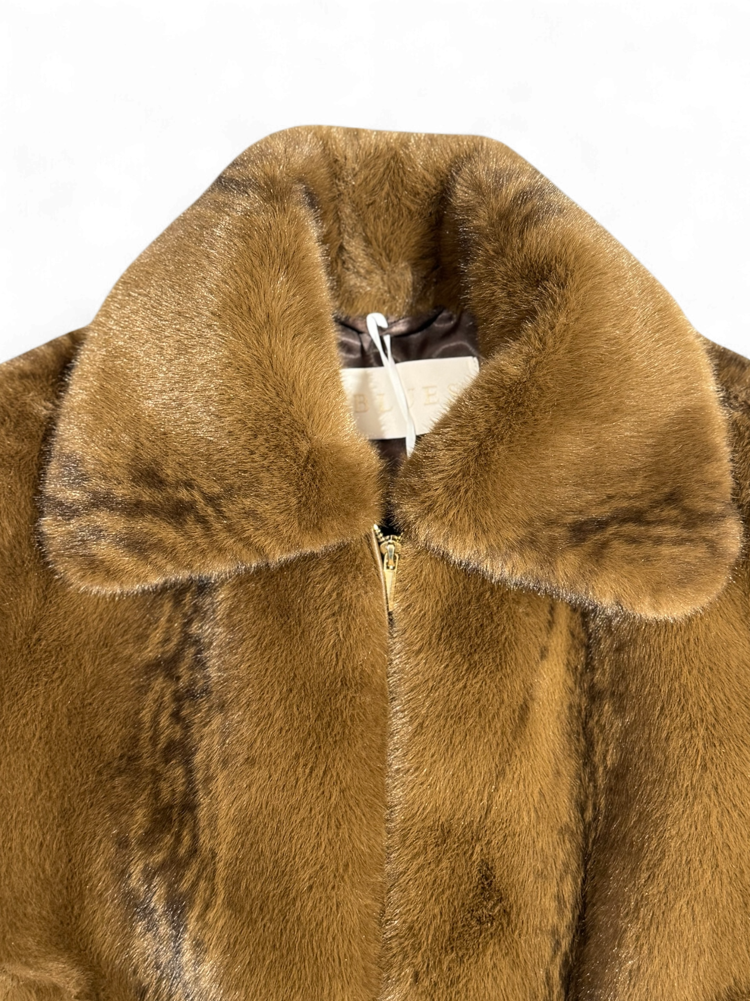 Iblues tan bomber jacket front angle with a shirt style collar