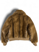 Back view of Iblues Kartal tan faux fur bomber jacket on white background