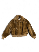Iblues Kartal tan ladies faux fur bomber jacket flat lay front view