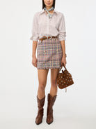 iBlues Ozio Women’s striped tie neck shirt styled with skirt