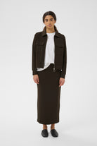 InWear Beca jacket styled with matching brown skirt