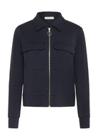 Flat image of InWear navy zip-up jersey jacket with patch pockets