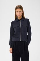 InWear BecaI navy sweat jacket with front zip and chest pockets
