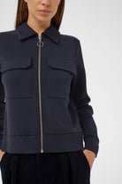 Cropped close-up of InWear navy sweat jacket front details