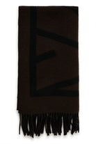 InWear brown logo scarf with fringed ends