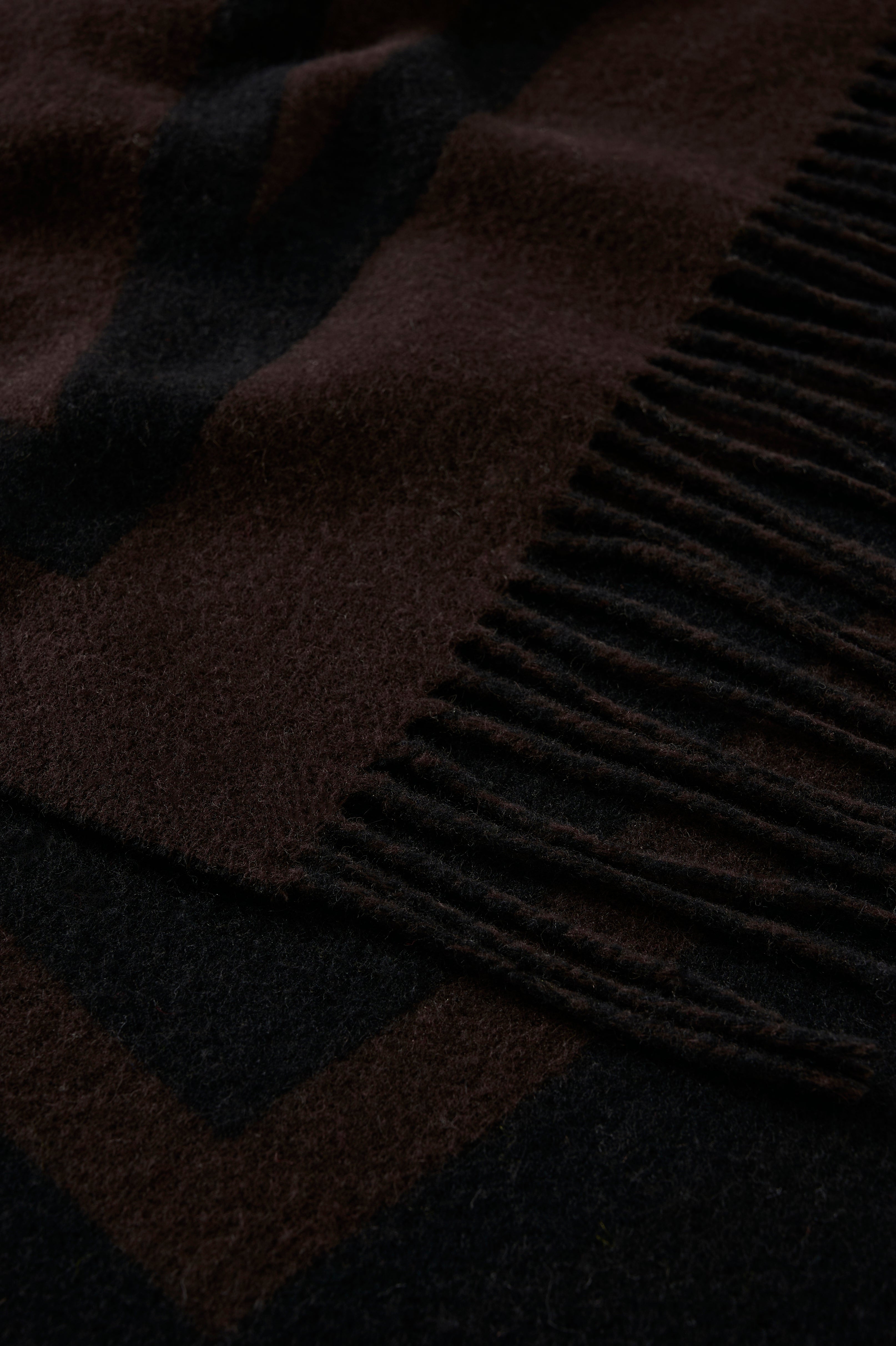 InWear brown and black logo scarf with fringed ends