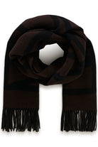 InWear logo wool fringed scarf in chocolate brown and black