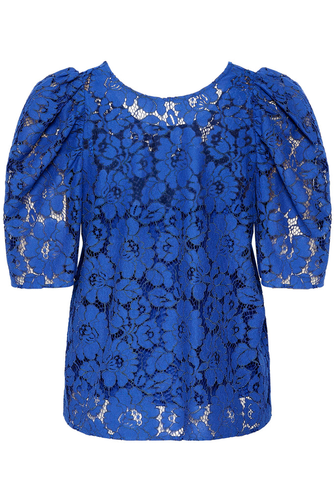 Inwear Nabill Blue Lace Elbow Sleeve Top Front