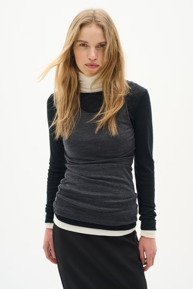InWear AidaI black midi skirt styled with layered knitwear 
