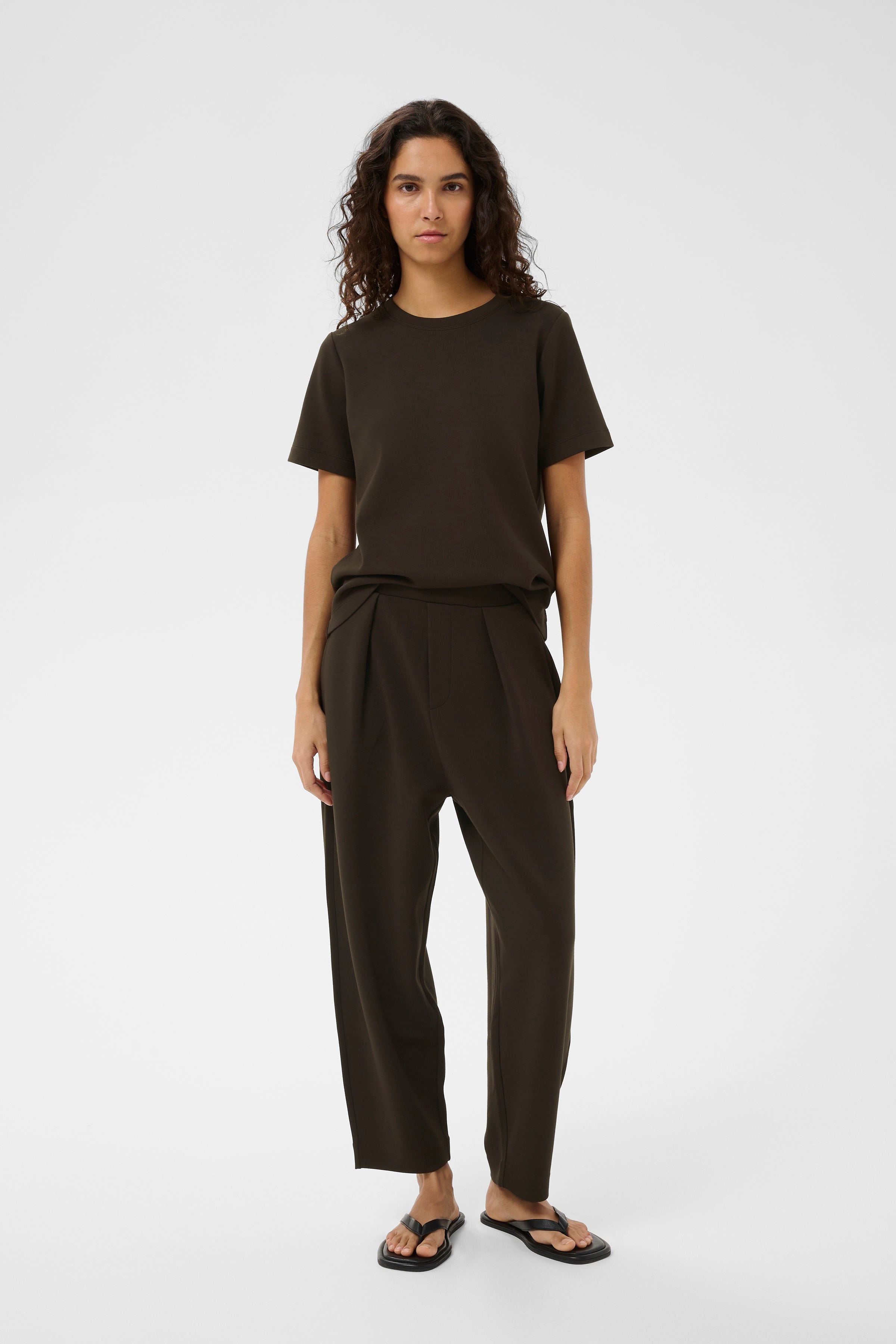 InWear Pannie chocolate brown barrel leg trousers front view