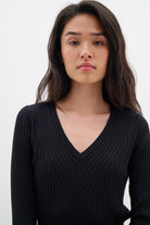 Inwear Jirai Black Ribbed Jumper With Deep V Neckline