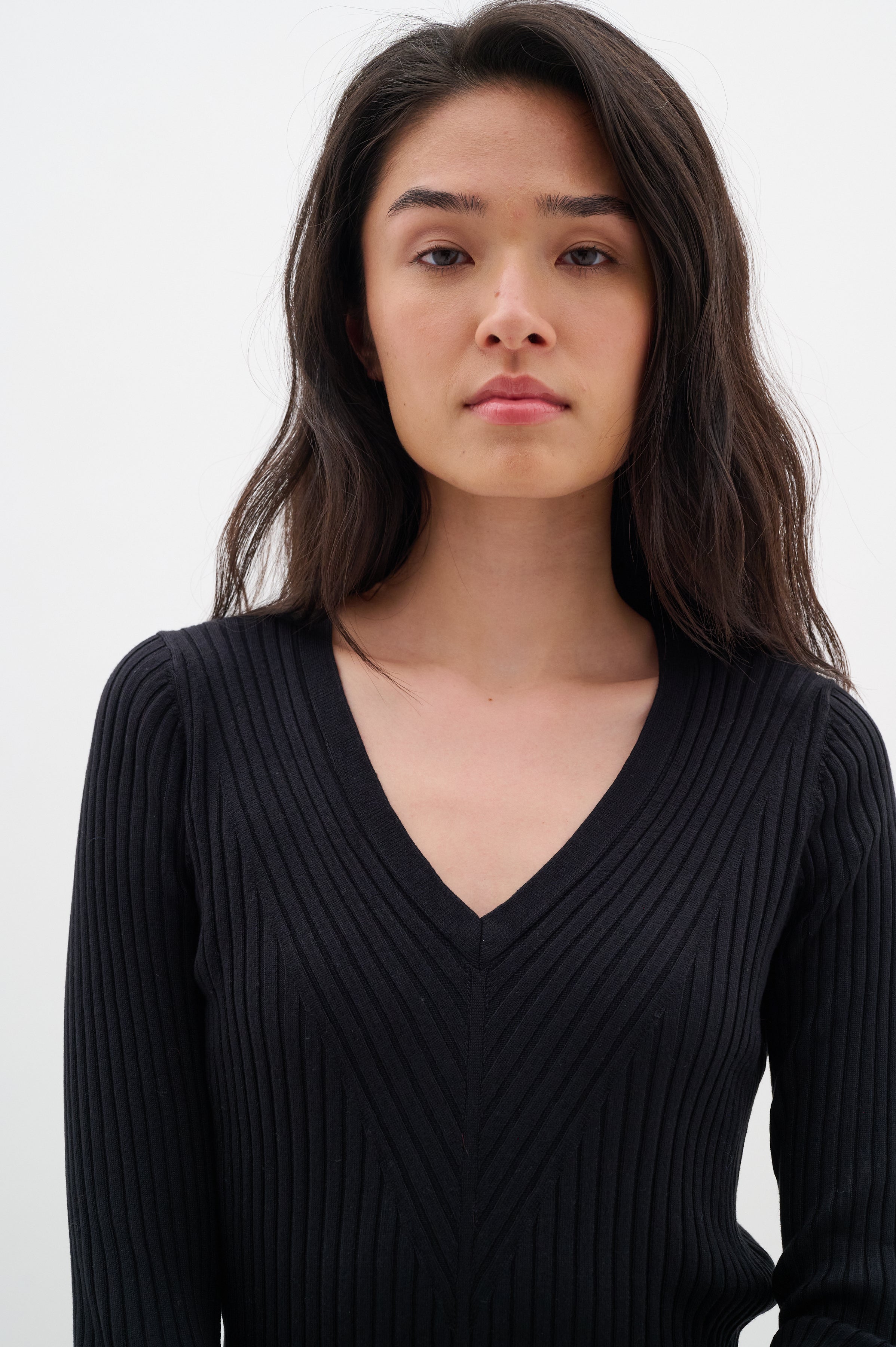 Inwear Jirai Black Ribbed Jumper With Deep V Neckline