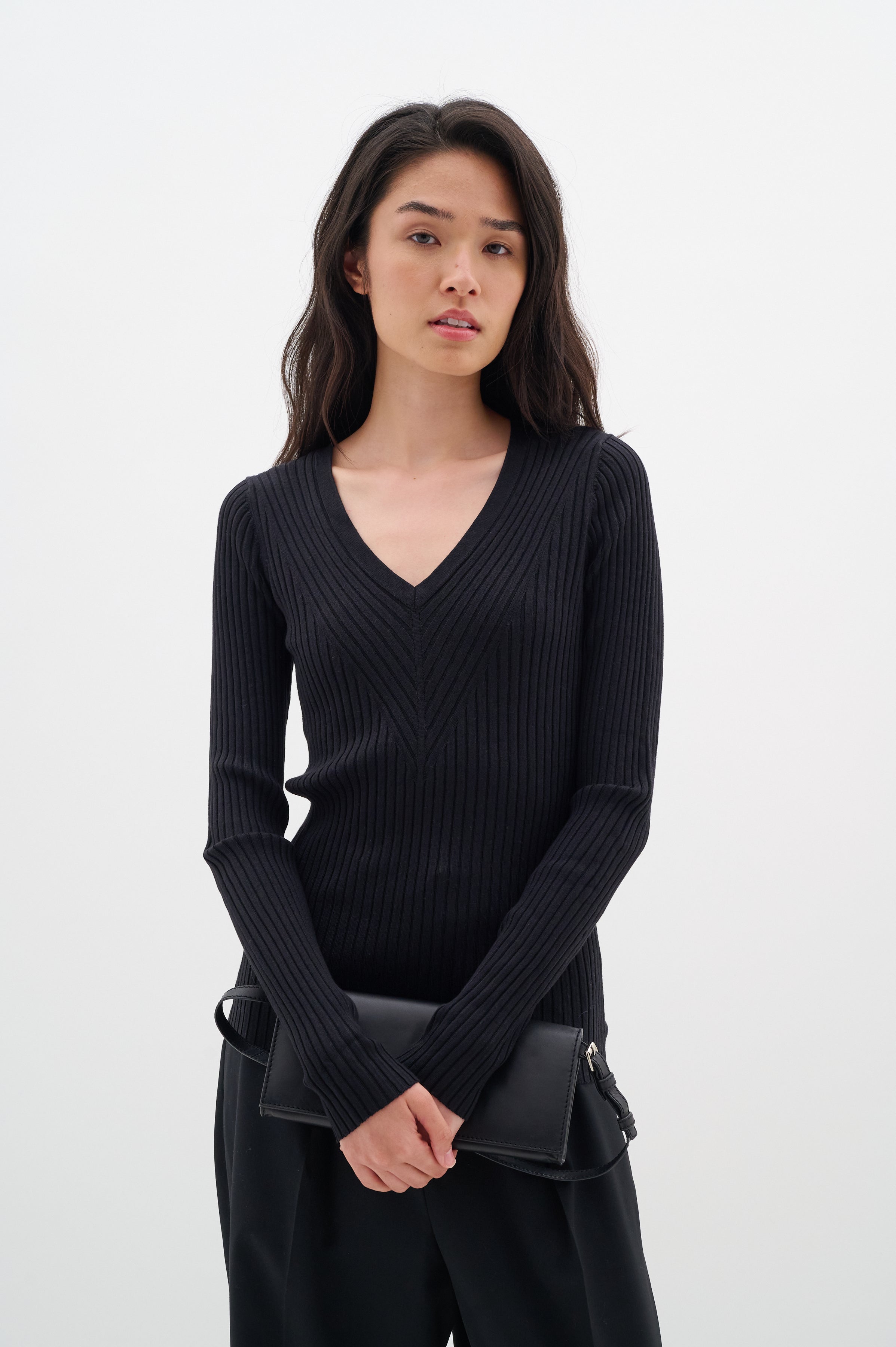 Inwear Jirai Ribbed Long Sleeve V Neck Jumper In Black