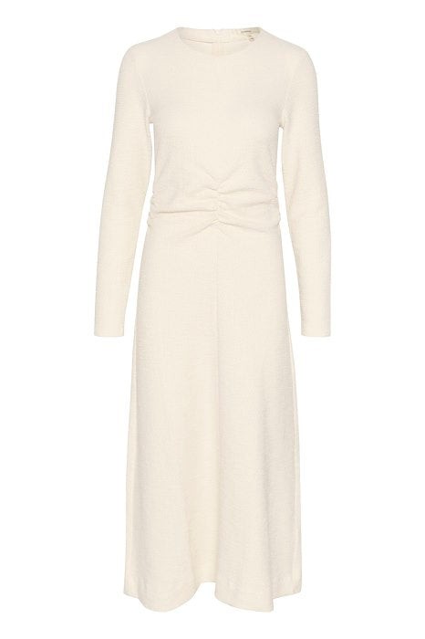 Inwear Carey Cream Ruched Waist Midi Dress With Long Sleeves