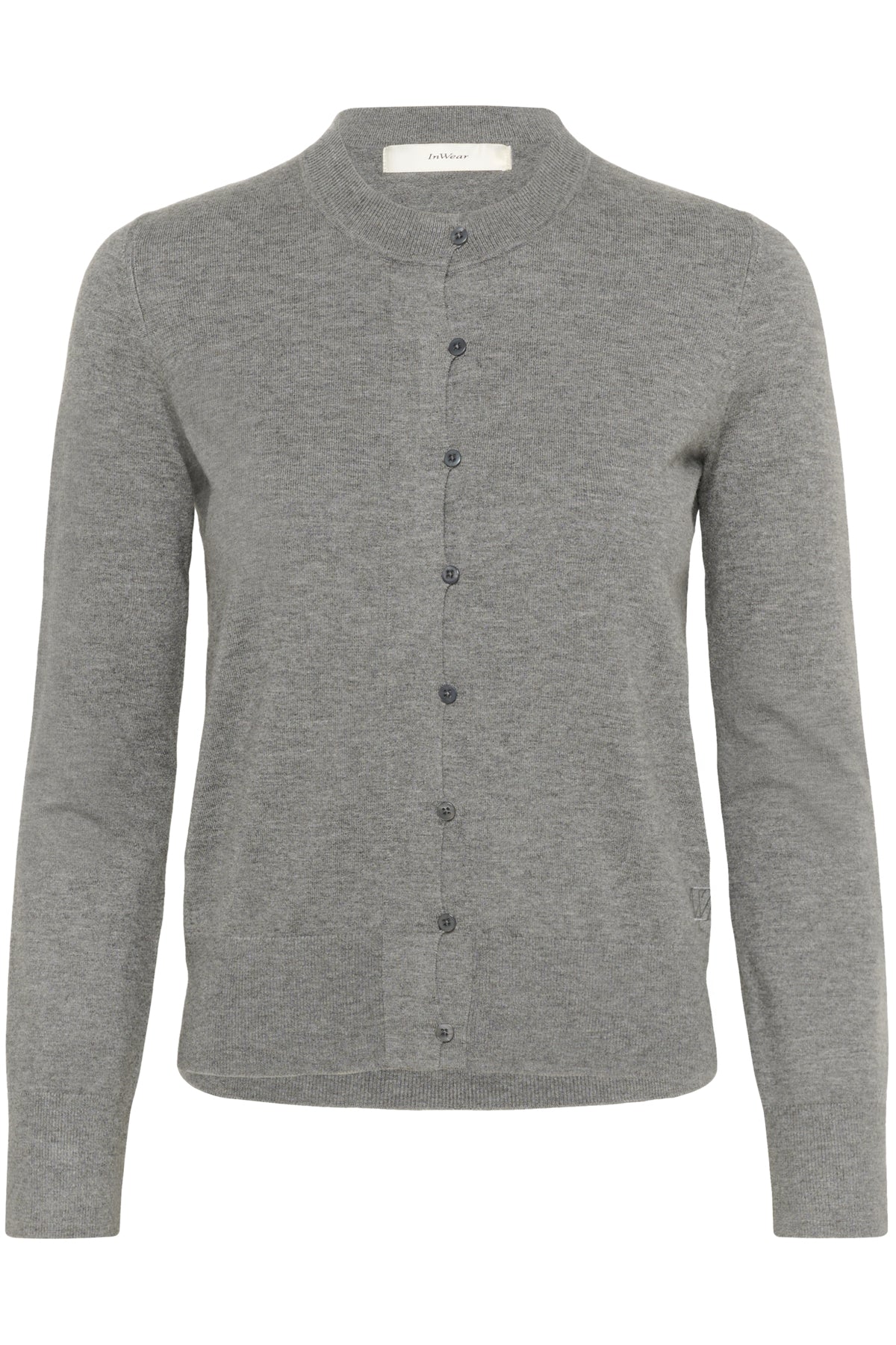Flat lay of InWear Kellsie cardigan in grey with full button front