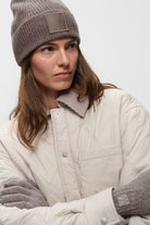 InWear Kaxy grey-brown ribbed lambswool beanie – three-quarter model view