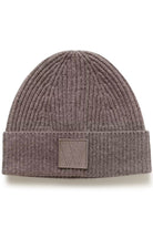 InWear Kaxy grey-brown lambswool beanie with tonal patch – front product view