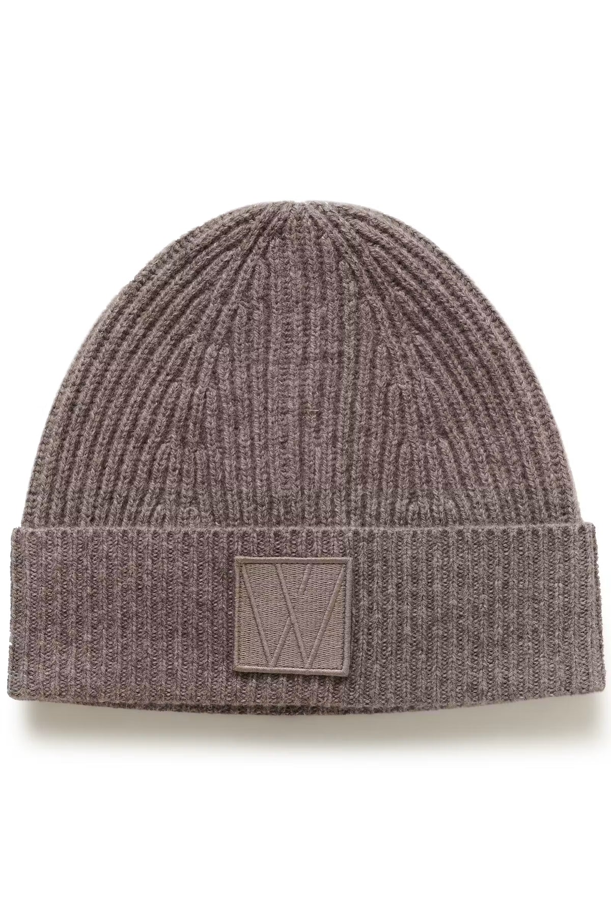 InWear Kaxy grey-brown lambswool beanie with tonal patch – front product view