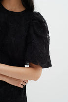 Inwear Duxil  Beaded Black Lace Top With Elbow Length Sleeves 